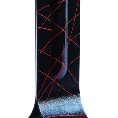 Black 14X36 Cm Vase With Red Lines