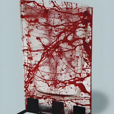 Large Red-Transparent Pattern Vase In Size Of 23X28 Cm