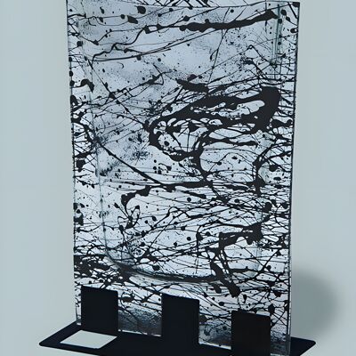 Grand vase à motifs noir-transparent de 23 x 28 cm
