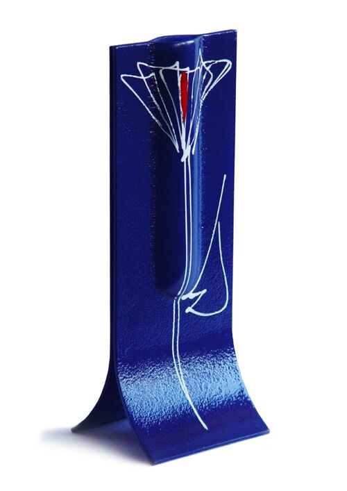 Dark Blue 14X36 Cm Vase With White-Red Tulip Motive