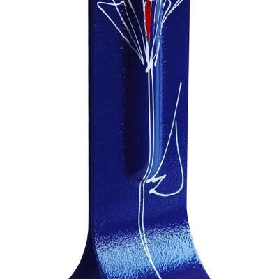 Vase Bleu Foncé 14X36 Cm à Motif Tulipe Blanc-Rouge