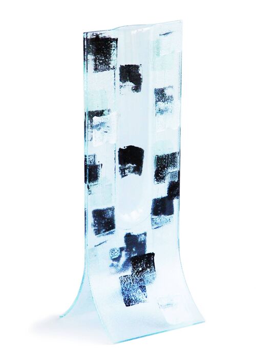 Transparent 14X36 Cm Vase With Black-White Square Pattern