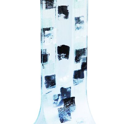 Transparente 14 x 36 cm große Vase mit schwarz-weißem Quadratmuster