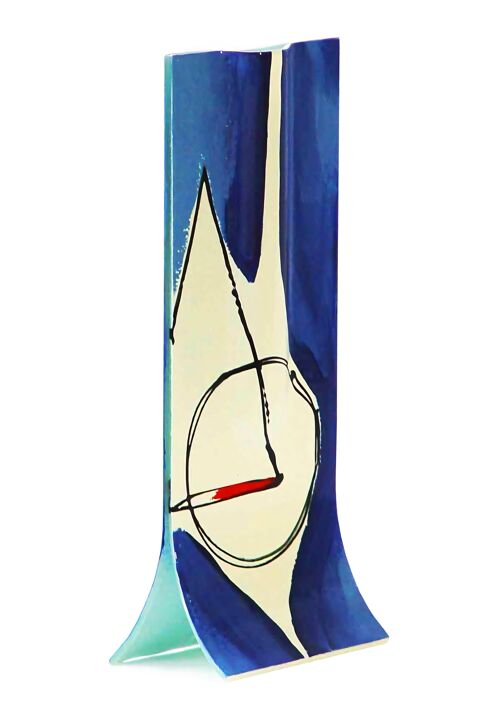 Geometry 14X36 Cm Vase With White-Blue-Red Colour