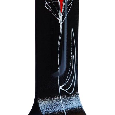 Black 14X36 Cm Vase With White-Red Tulip Motive