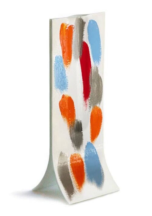 White 14X36 Cm Vase With Orange-Yellow-Blue-Silver-Red