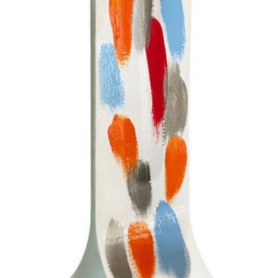 White 14X36 Cm Vase With Orange-Yellow-Blue-Silver-Red