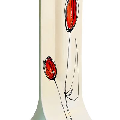 Vase mit weißem Sockel, rot-orangefarbenes Tulpendesign in 14 x 36 cm