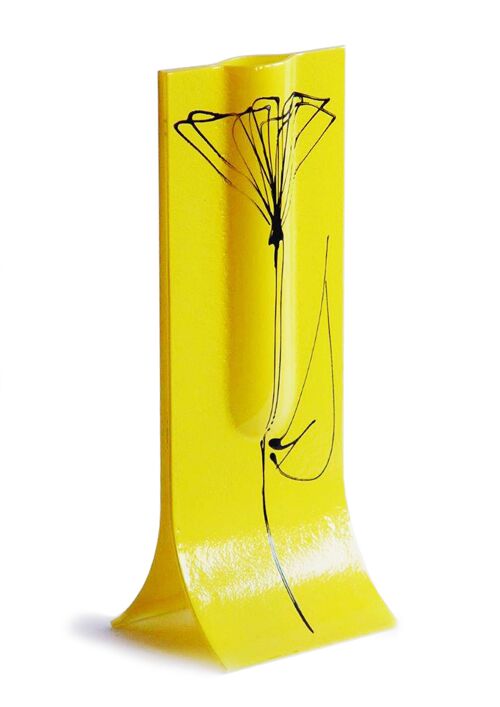 Yellow 14X36 Cm Vase With Black Tulip Motive