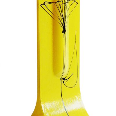 Gelbe 14x36 cm große Vase mit schwarzem Tulpenmotiv