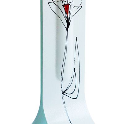 White 14X36 Cm Vase With Black-Red Tulip Motive