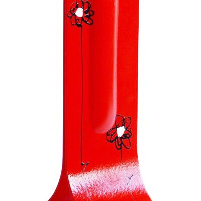 Red 14X36 Cm Vase With Black-White Daisy Motive