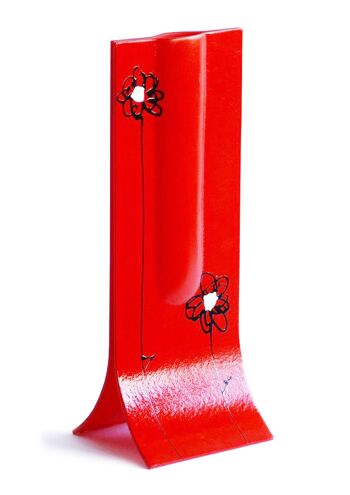 Vase Rouge 14X36 Cm Motif Marguerite Noir-Blanc