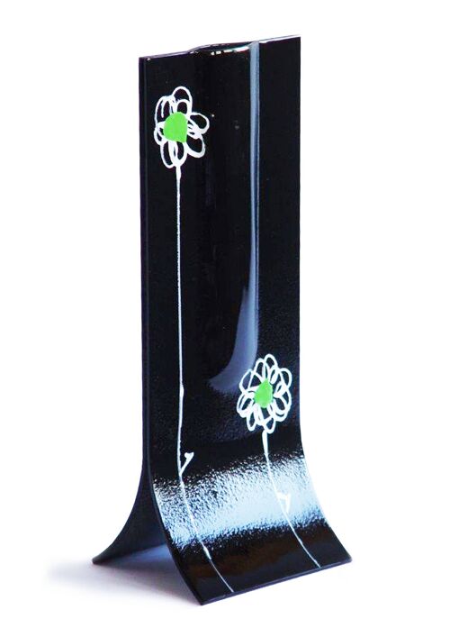 Black 14X36 Cm Vase With White-Green Daisy Motive