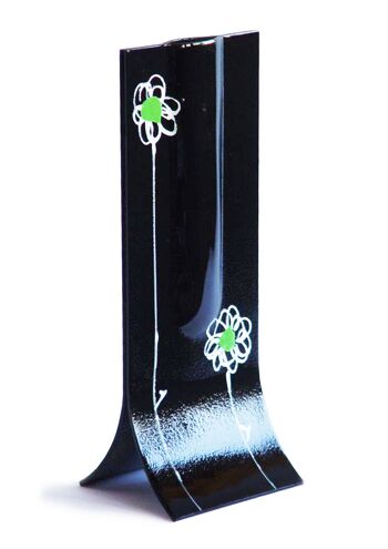Vase Noir 14X36 Cm à Motif Marguerite Blanc-Vert