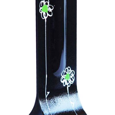 Vase Noir 14X36 Cm à Motif Marguerite Blanc-Vert