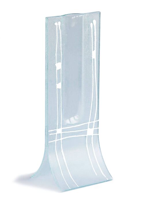 Transparent 14X36 Cm Vase With White Lines