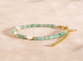 Bracelet aventurine verte avec perles d'eau douce plaqué or fait main 1