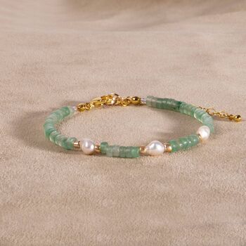 Bracelet aventurine verte avec perles d'eau douce plaqué or fait main 3