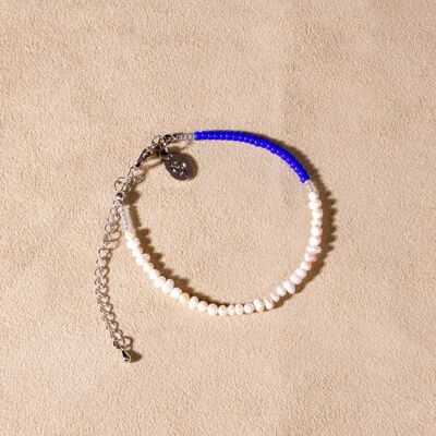 Bracelet freshwater pearls royal blue silver handmade