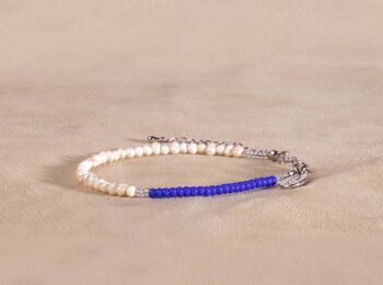 Bracelet perles d'eau douce bleu roi argent fait main 2