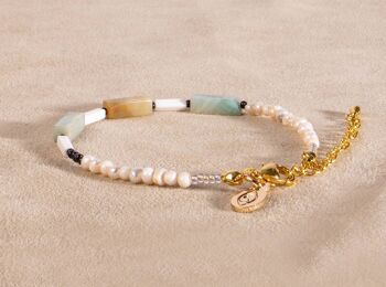 Bracelet perles d'eau douce Amazonite or perle artisanale 1