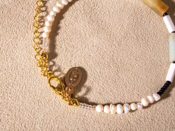 Bracelet perles d'eau douce Amazonite or perle artisanale 6