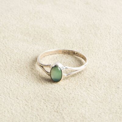 Small green onyx ring with oval stone handmade from 925 sterling silver