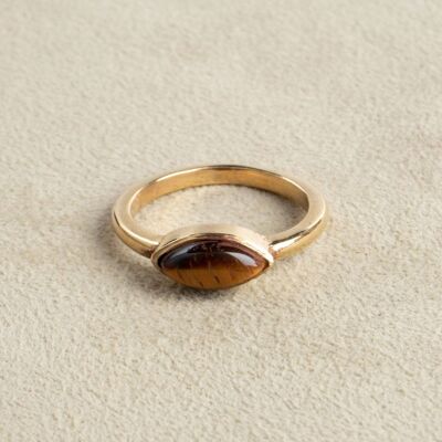 Tiger eye ring gold with oval stone handmade