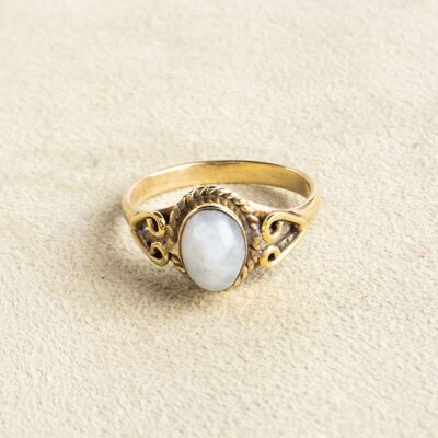Moonstone ring with oval stone gold handmade