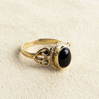 Onyx ring with oval stone playfully handmade