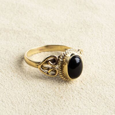 Bague onyx avec pierre ovale ludique faite à la main