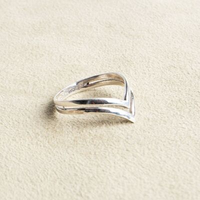 Bague Chevron double argent sterling 925 fait main