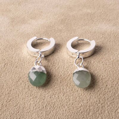 Silver earrings Huggies hoop earrings with jade 925 sterling silver