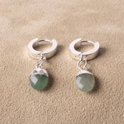 Boucles d'oreilles en argent Boucles d'oreilles créoles Huggies avec jade en argent sterling 925