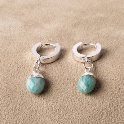 Silver earrings Huggies hoop earrings with aquamarine 925 sterling silver