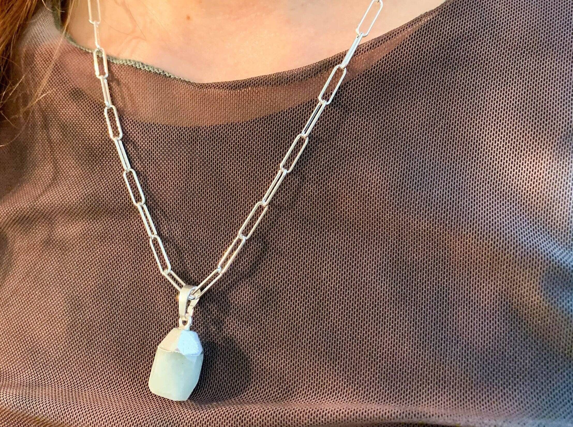 Collana Paperclip in argento con pendente acquamarina