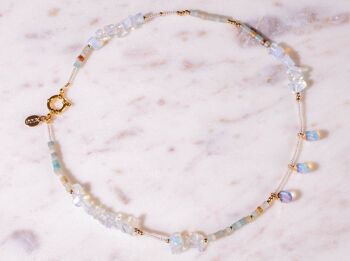 Collier de perles spécial en opalite, amazonite et rocailles arc-en-ciel plaqué or 1