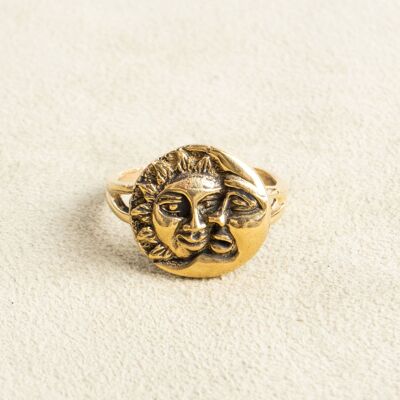 Sun moon ring sky gold round handmade signet ring