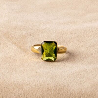 Green zircon ring gold square cut handmade