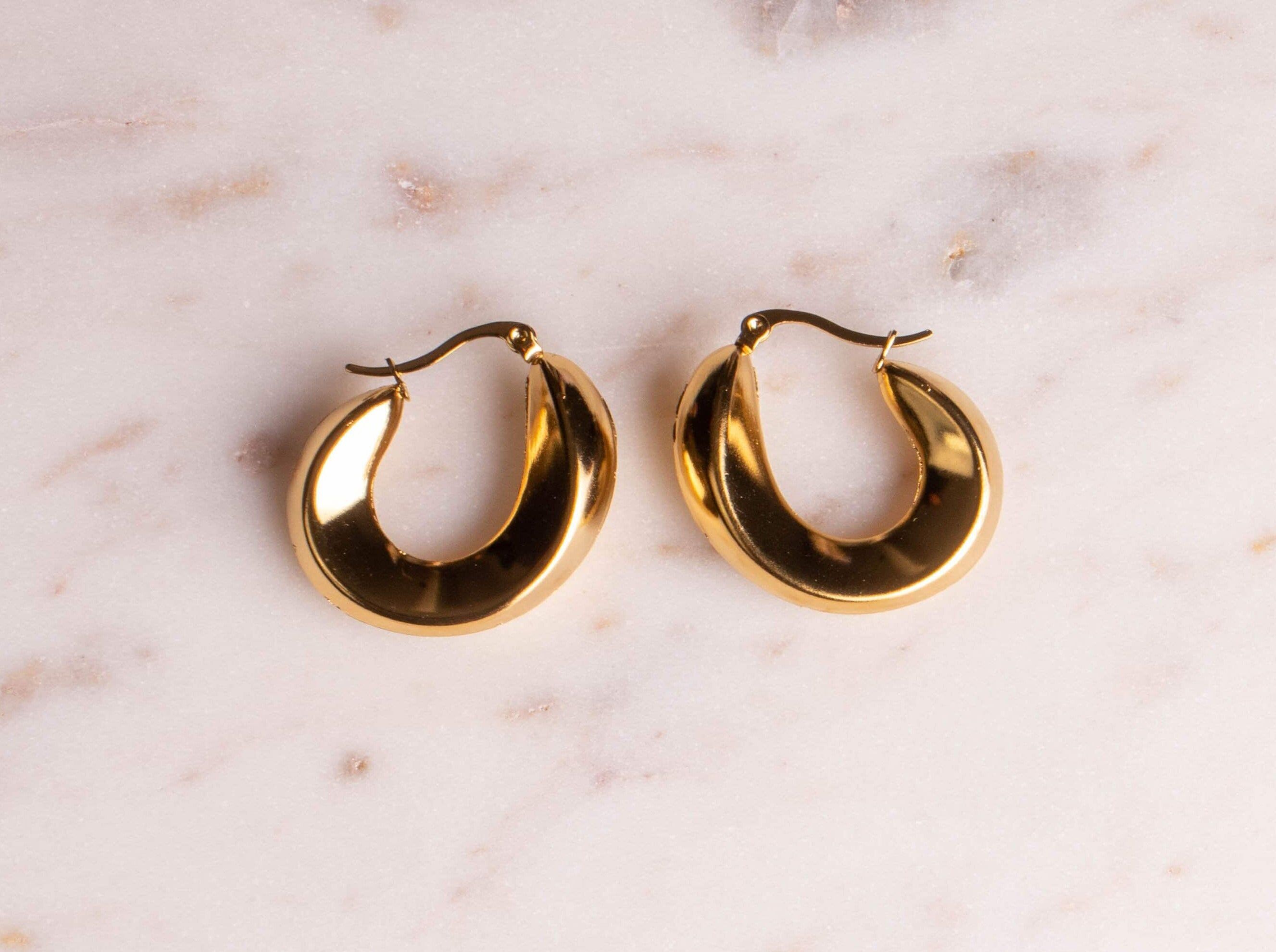 Earrings hoop earrings twisted 3.5 cm waterproof asymmetrical gold plated
