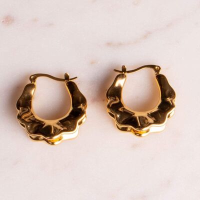 Earrings hoop earrings 3 cm chunky gold plated asymmetrical waterproof