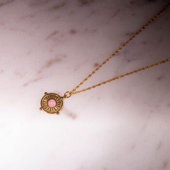 Chaîne à maillons plaquée or avec pendentif rond avec pierre rose ronde fabriquée à la main en argent sterling 925 4