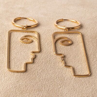 Huggies hoop earrings large gold plated face outline statement earrings handmade