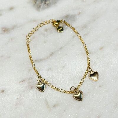 Bracciale Figaro dorato con pendenti con ciondoli a forma di cuore placcati in oro