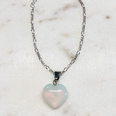 Figaro bracelet with opalite heart pendant 925 sterling silver