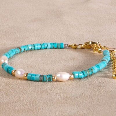 Bracelet turquoise freshwater pearls gold handmade