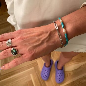 Bracelet perles d'eau douce turquoise doré fait main 3