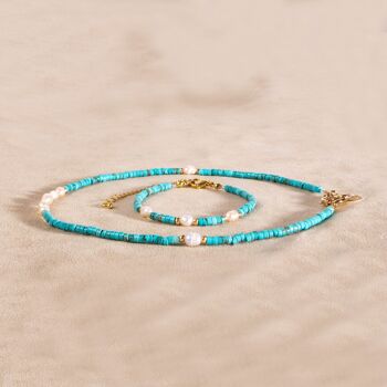 Bracelet perles d'eau douce turquoise doré fait main 6