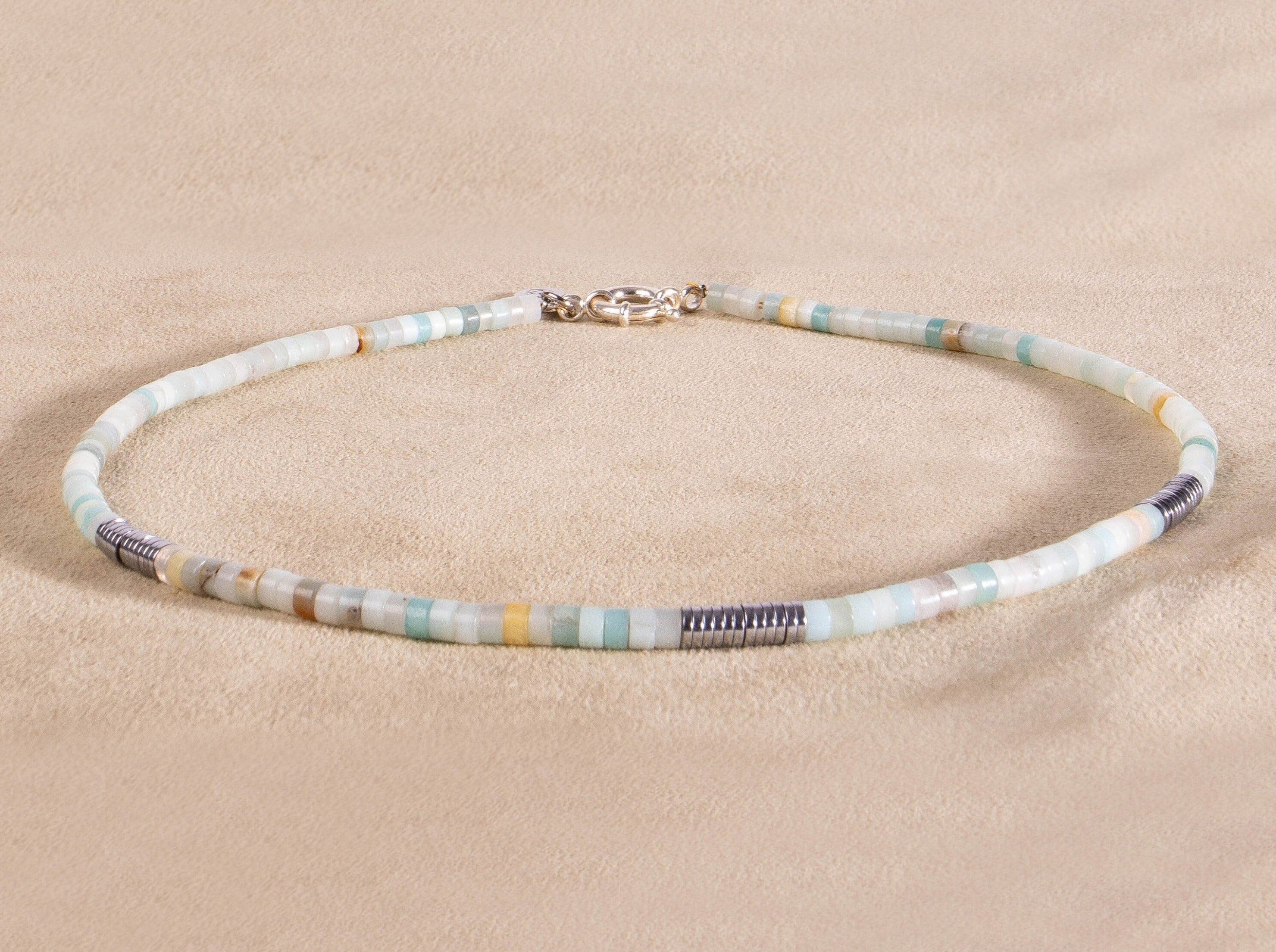 Amazonit Perlenkette handgefertigt 925 Sterling Silver